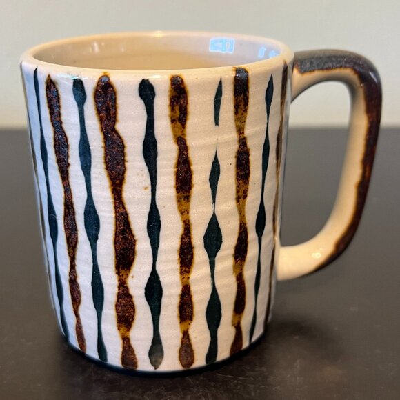 Vintage Otagiri Japan Studio Pottery Glazed Brown & Navy Blue Stoneware Mug Cup - Picture 6 of 14
